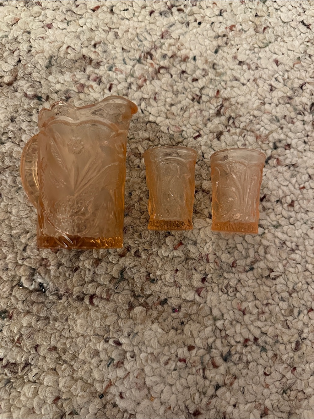 Light Pink Miniature Pitcher And Set Of 2 Glasses